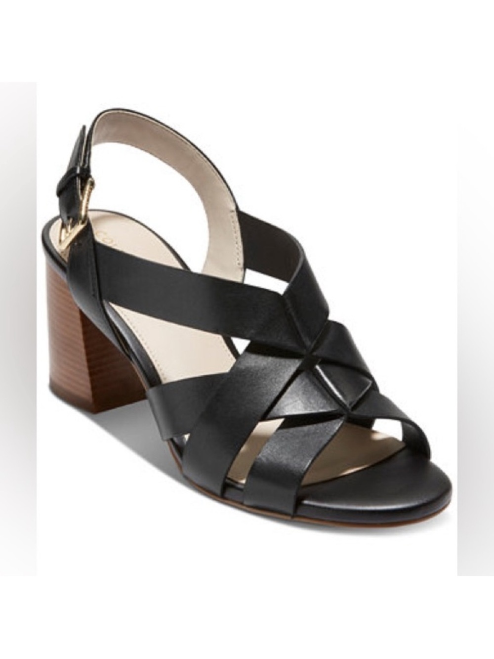 Cole Haan | Jamie Black Leather Strappy Block Heel Slingback Sandals Size 7
